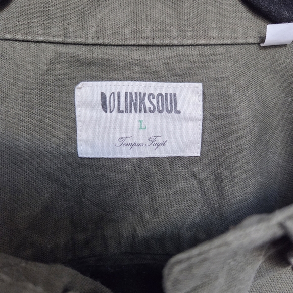 Linksoul Men's Large Green Button Shirt Tempus Fugit - Picture 2 of 8